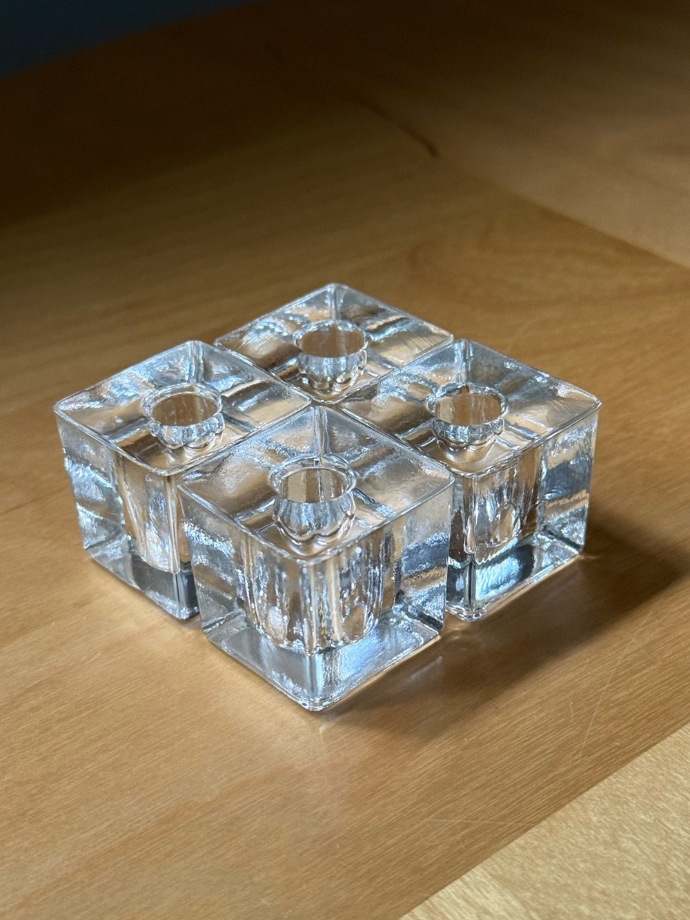 Set of 4 Small Taper Candle Holders Vintage Ice Cube Scandi Style